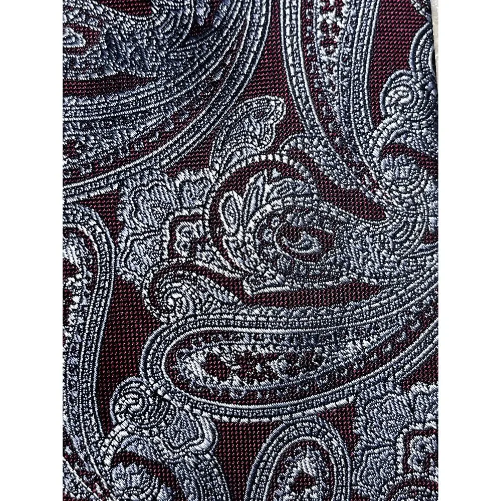 Pronto Uomo Platinum Maroon Silver Presley Pattern Silk Tie